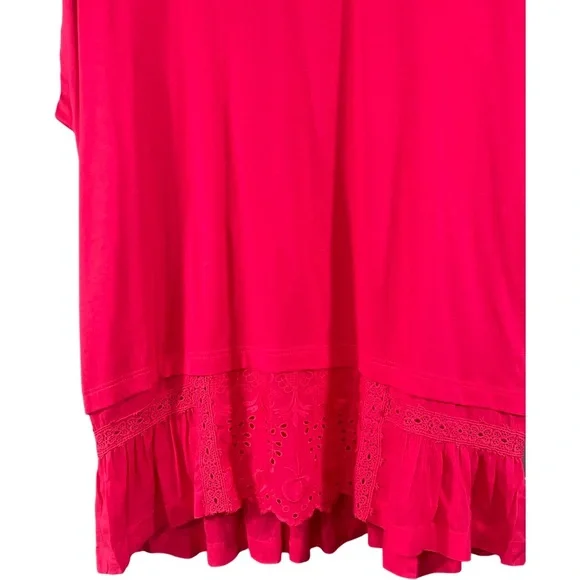 Anthropologie Tiny Ruffled Tank Top Tunic Tee Eyelet Lace Trim Pink Rose Size XL - Picture 5 of 8